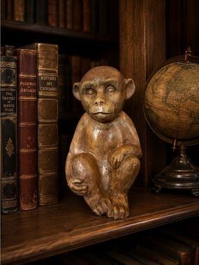 Vintage Rustic Brown Monkey Sculpture Home Art Decor
